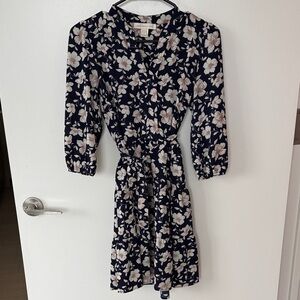 Navy Floral Wrap-Style Mini Dress